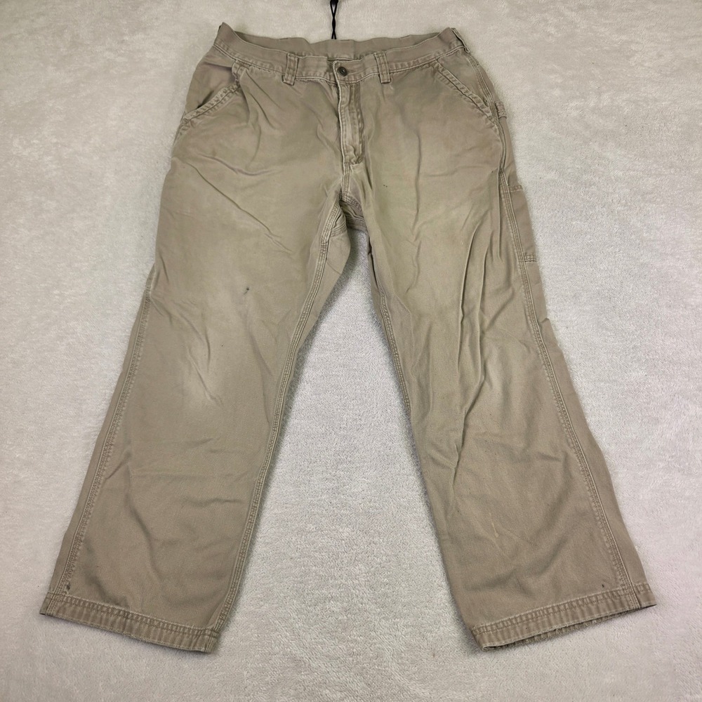 Mens Tan Canvas Carpenter Dungaree Pants Straight Leg Workwear 34x26